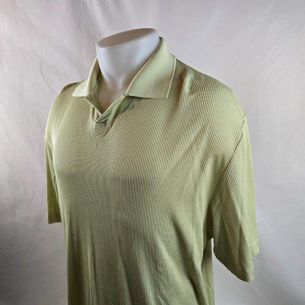 Jhane Barnes Polo Shirt Mens Large Green Textured Casual Club Retro Silk Nylon - Picture 3 of 7